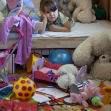 Girl in a messy room